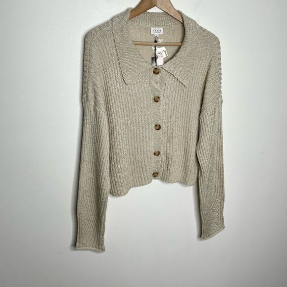 Le Lis Collection Womens Cropped Cardigan Sweater Large Beige Oatmeal Neutral - Picture 3 of 12
